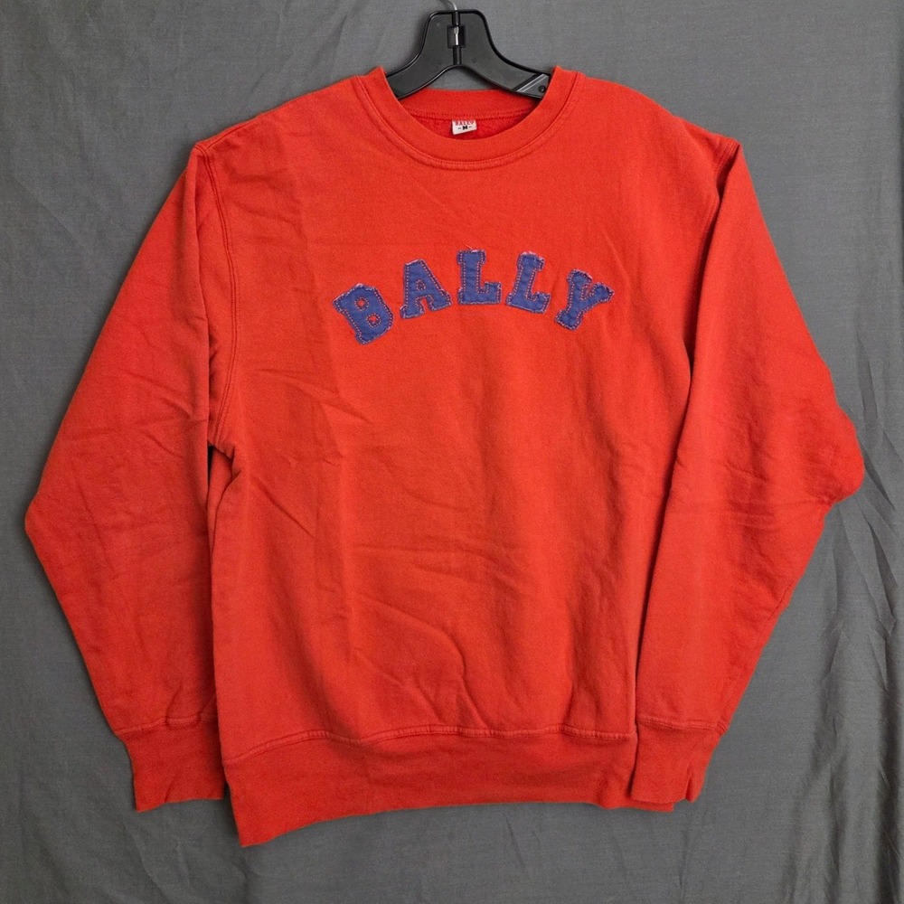 VTG 90s Bally Switzerland Embroidered Spellout Orange Crewneck Sweatshirt Size M